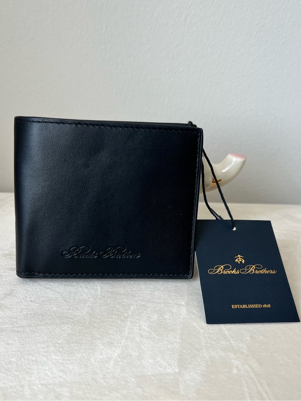 Brooks Brothers Black Leather Wallet with Embossed Logo NEW!!!